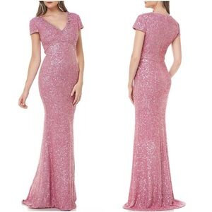 NEW Carmen Marc Valvo Pink Sequin Mermaid Gown